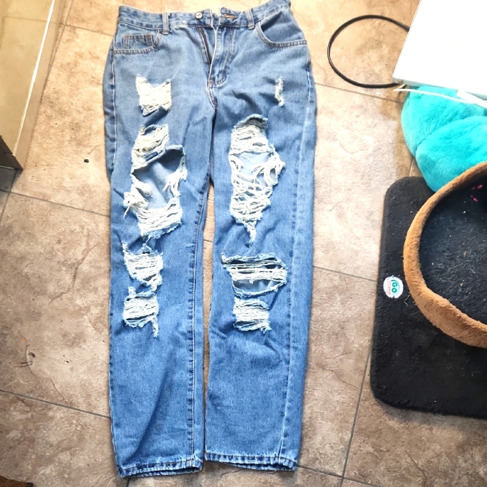 Distressed Blue Jeans